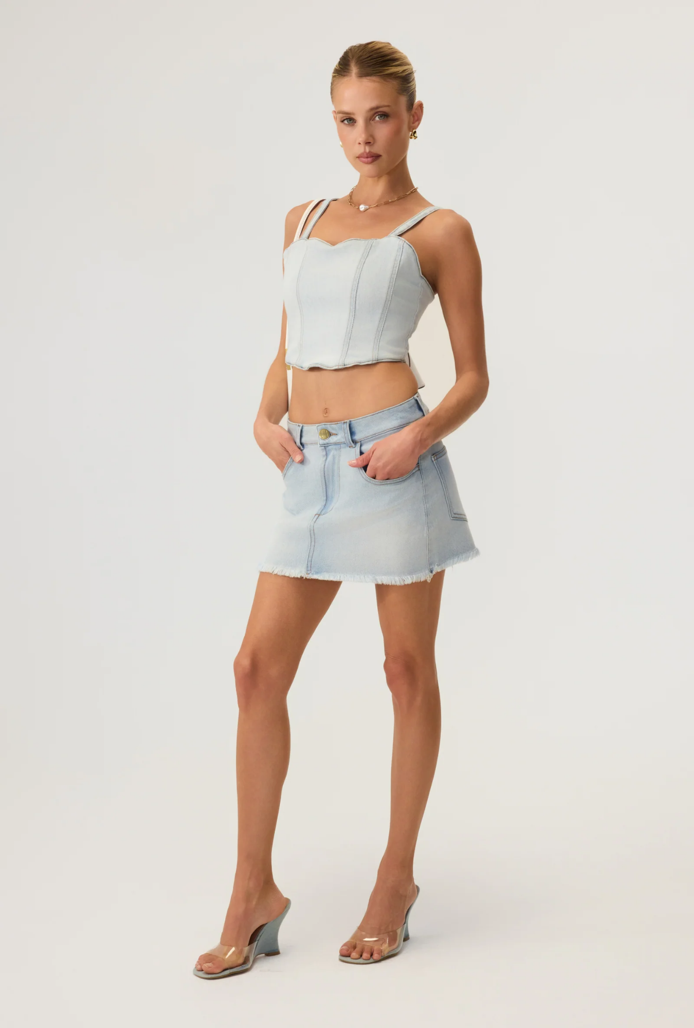 Zyla Denim Crop Top Light Wash- Eco-Certified