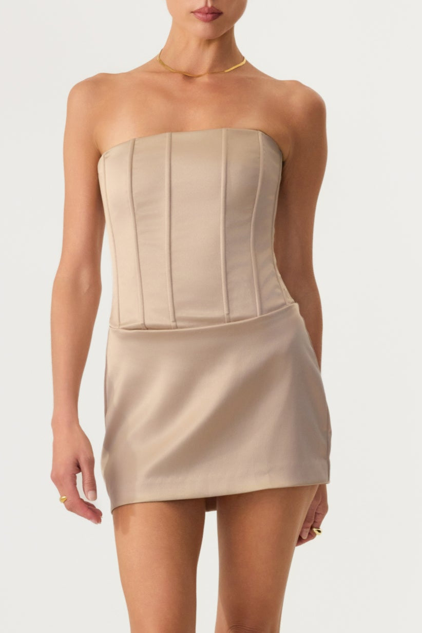 Allure Corset Mini Dress Sand - Eco-Certified