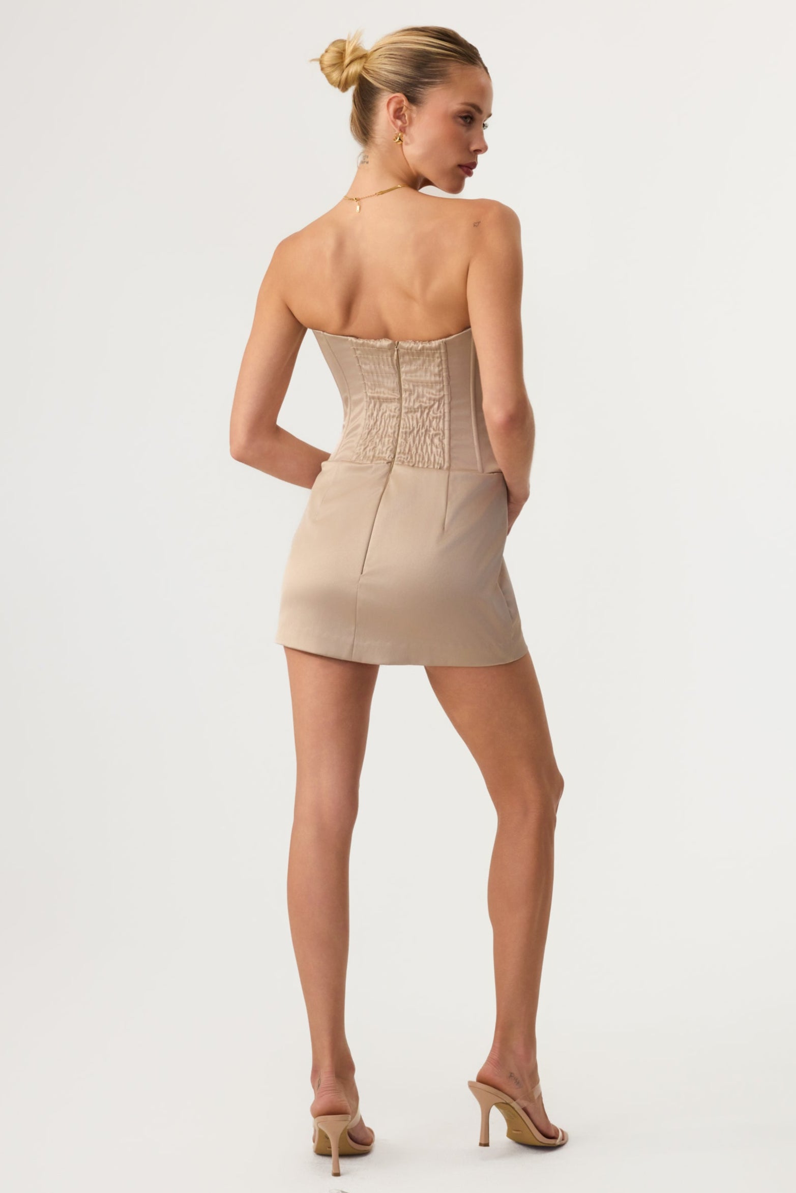 Allure Corset Mini Dress Sand - Eco-Certified