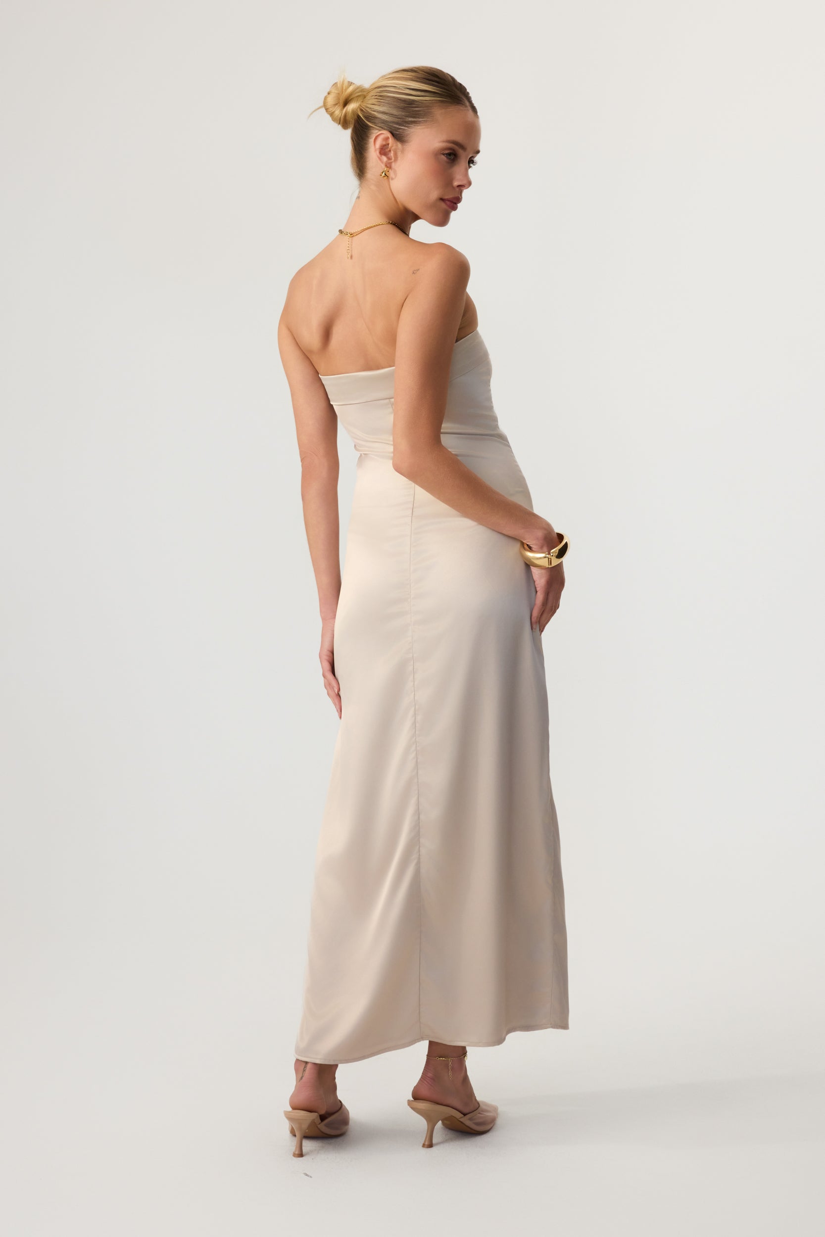 Avalon Satin Midi Dress Sand - Eco-Certified