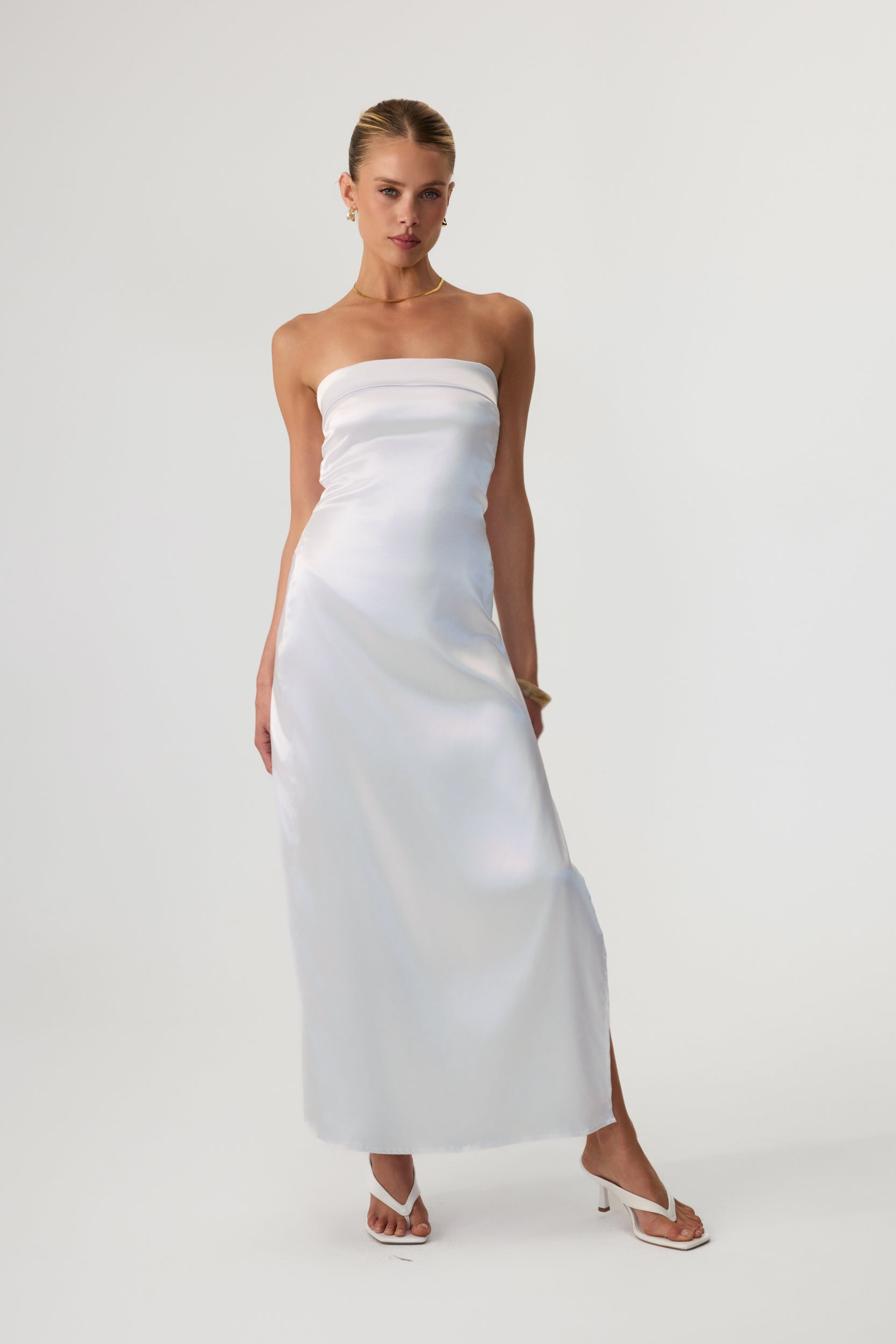 Avalon Satin Midi Dress White - Eco-Certified