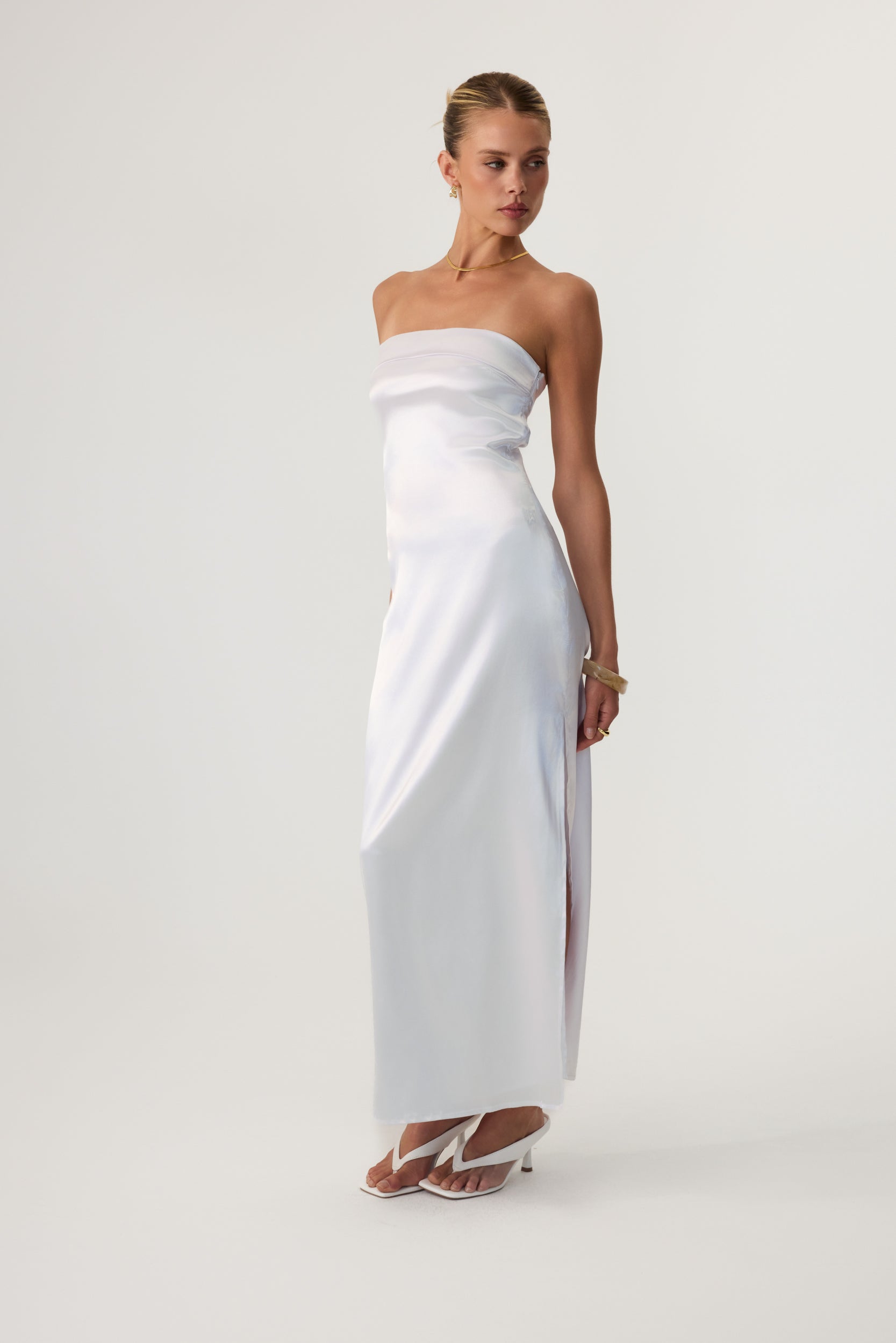 Avalon Satin Midi Dress White - Eco-Certified