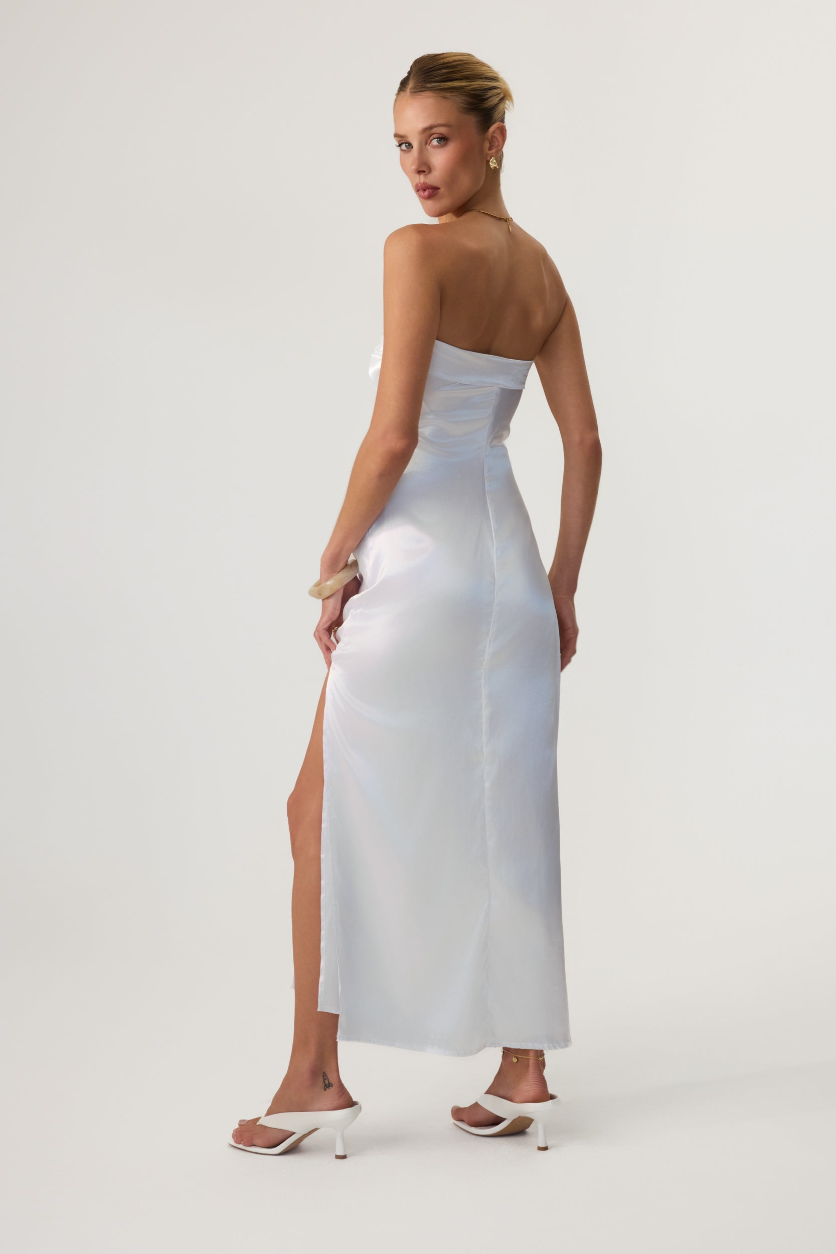 Avalon Satin Midi Dress White - Eco-Certified