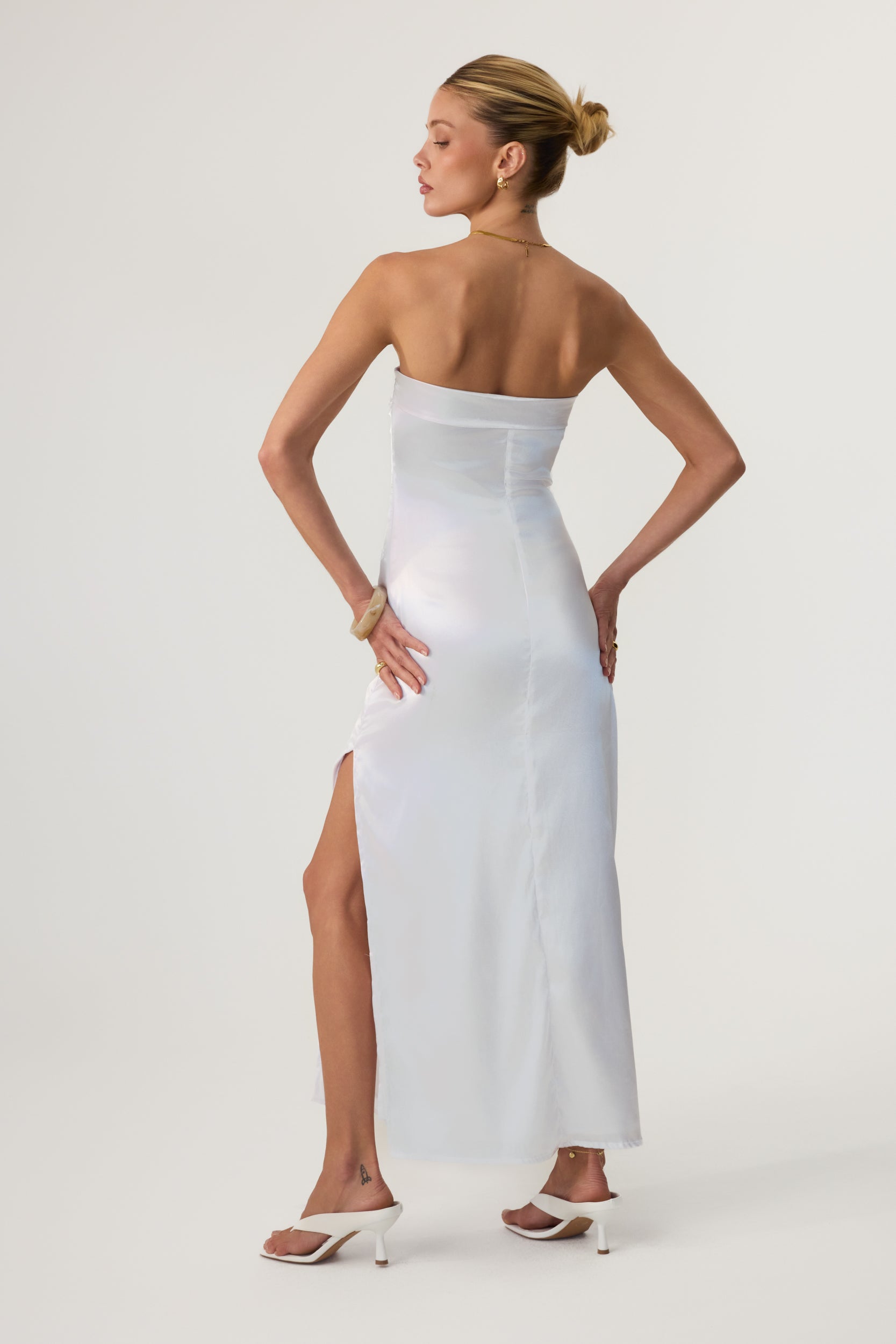 Avalon Satin Midi Dress White - Eco-Certified
