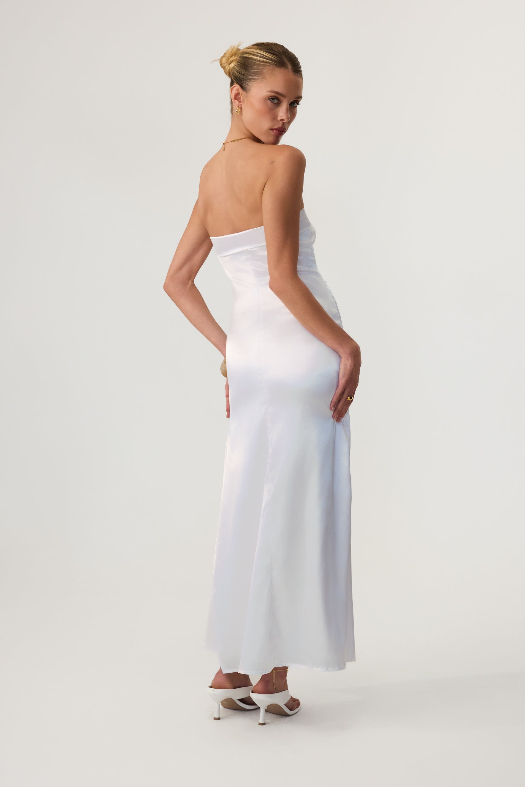 Avalon Satin Midi Dress White - Eco-Certified