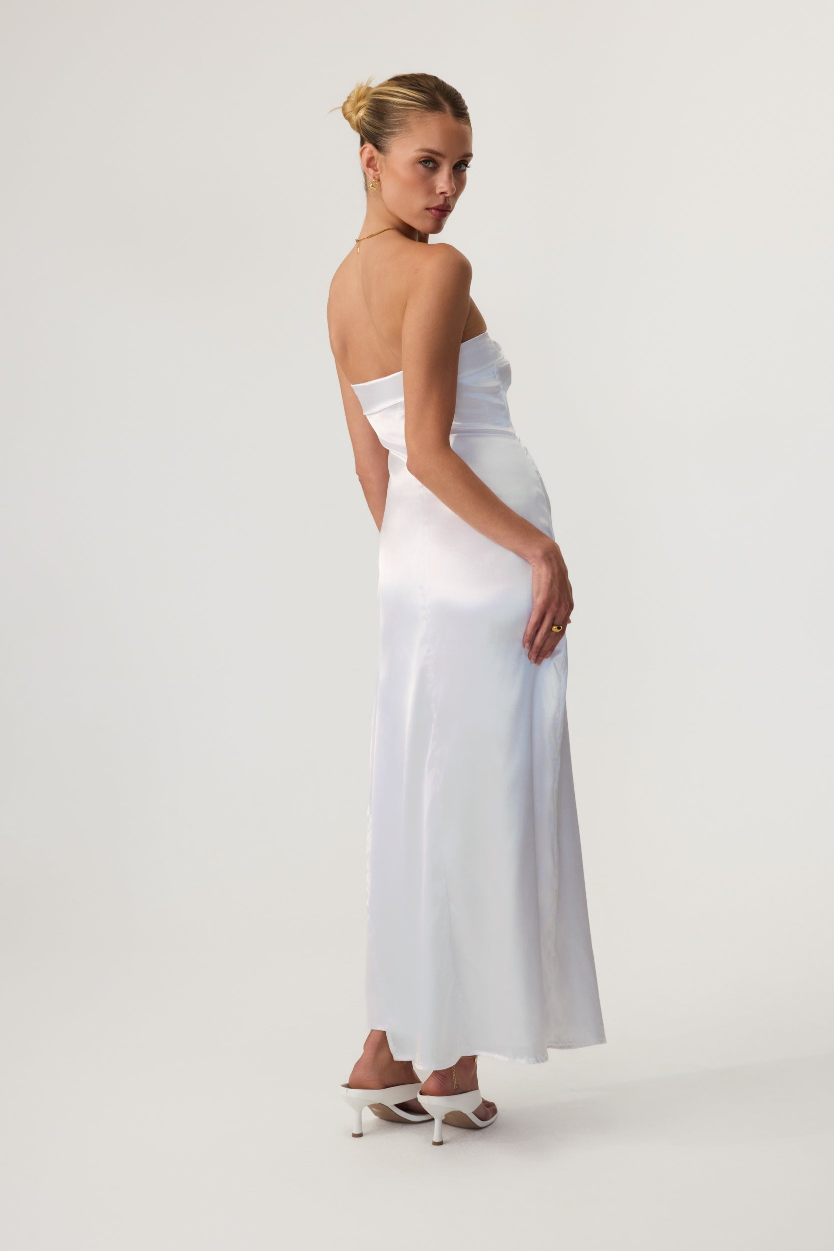 Avalon Satin Midi Dress White - Eco-Certified