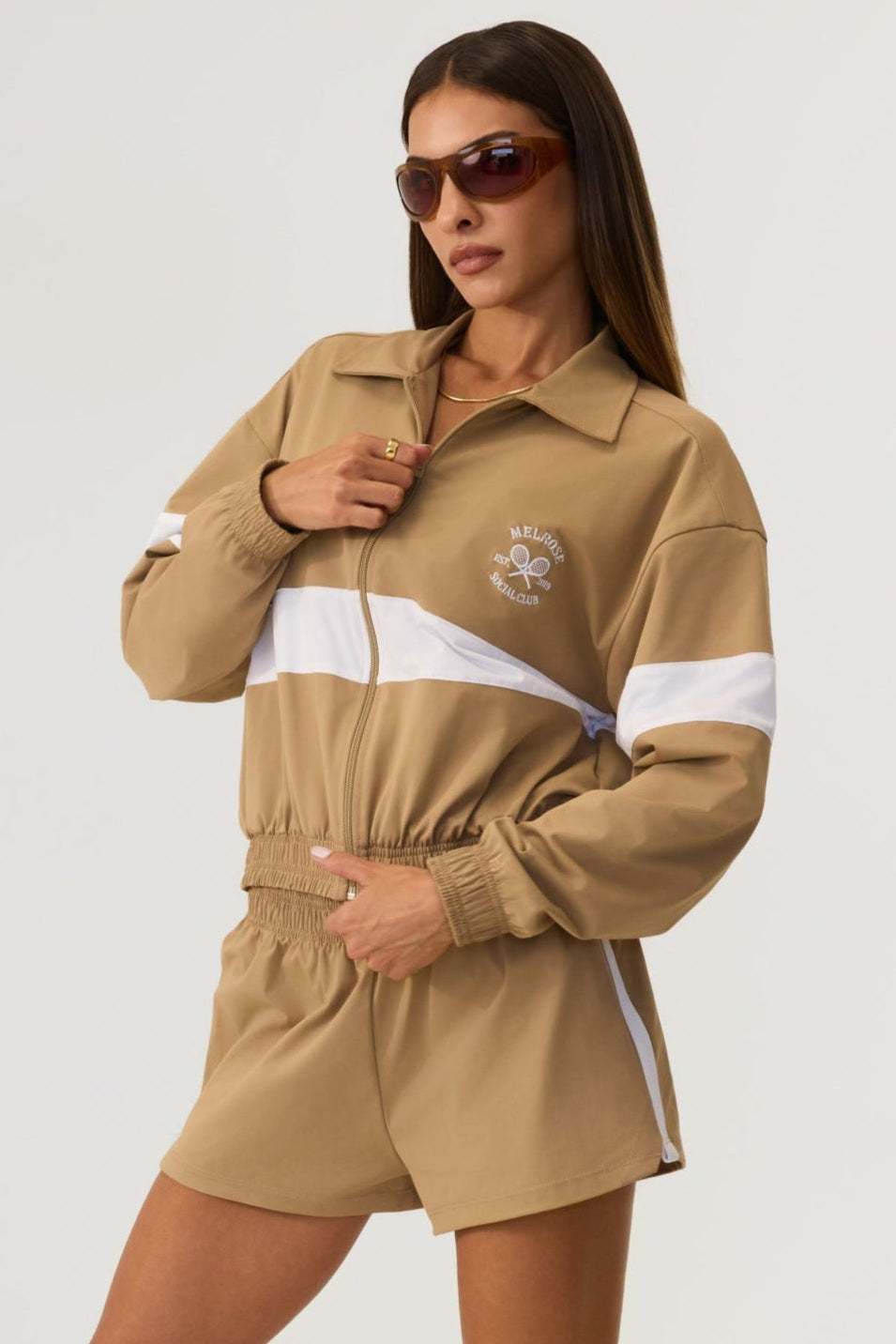 Melrose Social Club Track Jacket Sand - Eco-Certified
