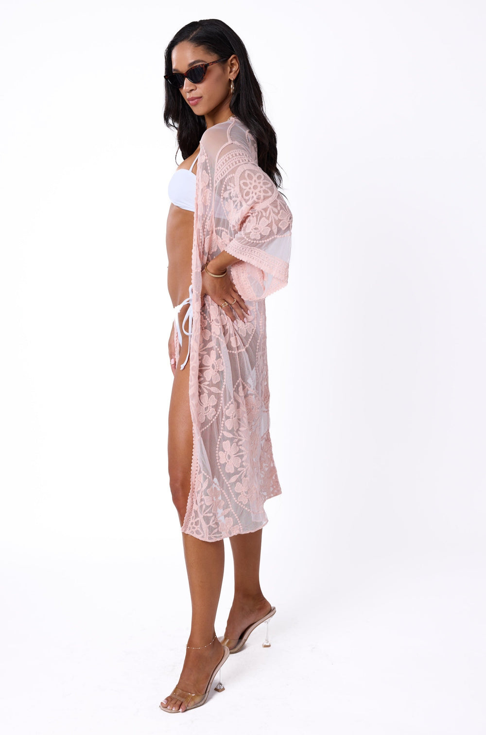 Sheer Mesh & Floral Embroidered Cover Up