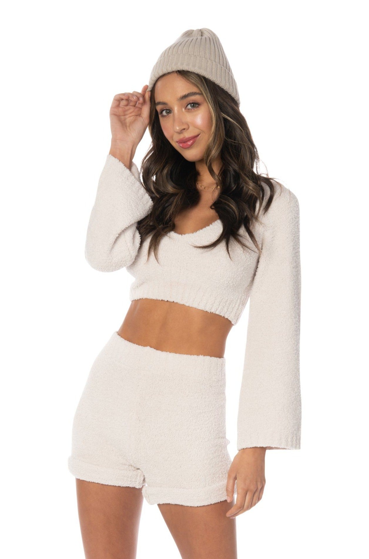 Fuzzy crop outlet top sweater