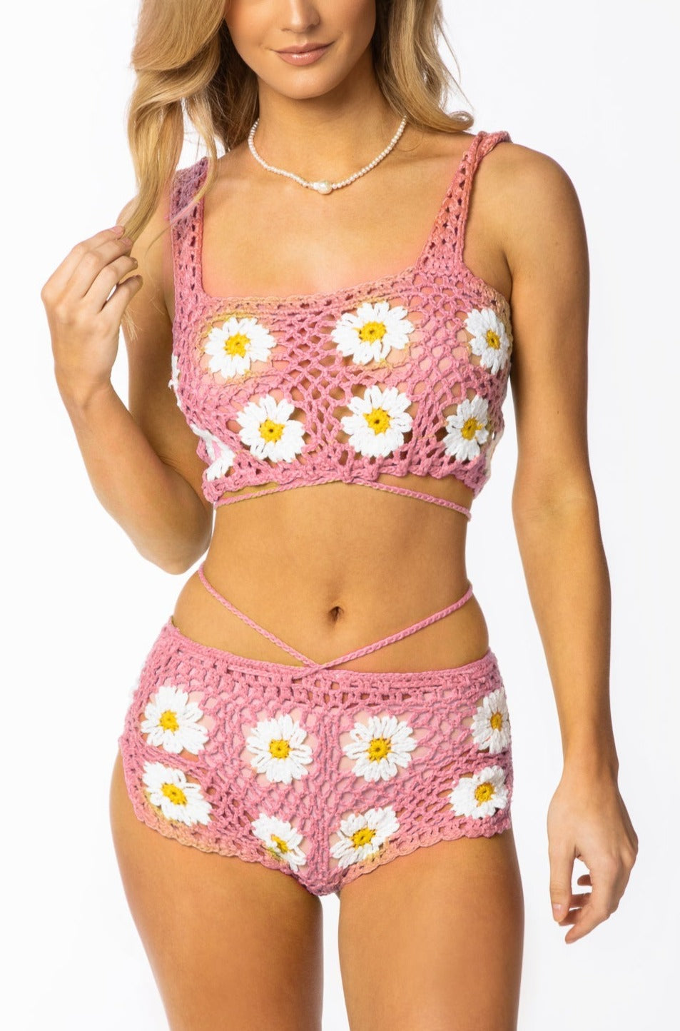 Daizy Crochet Booty Shorts Pink Bottoms HYPEACH BOUTIQUE 