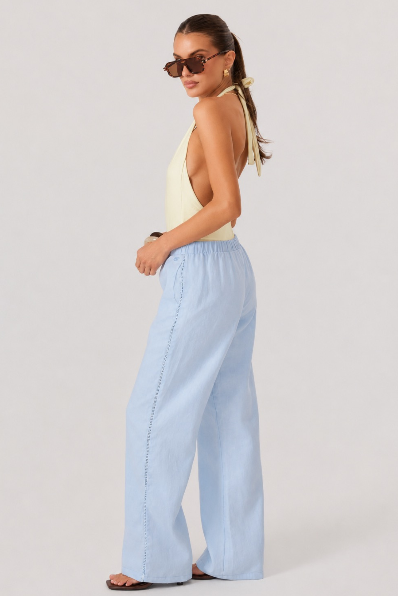 Tulum Linen Pants Sky Blue - Eco-Certified
