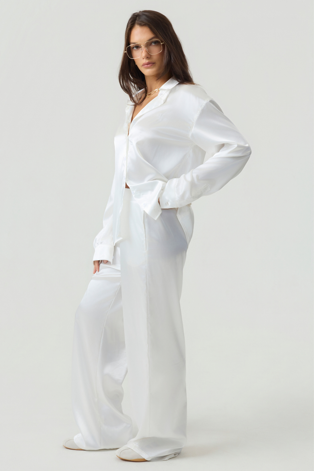 The Weekend Relaxed Eco-Satin Pants Ivory
