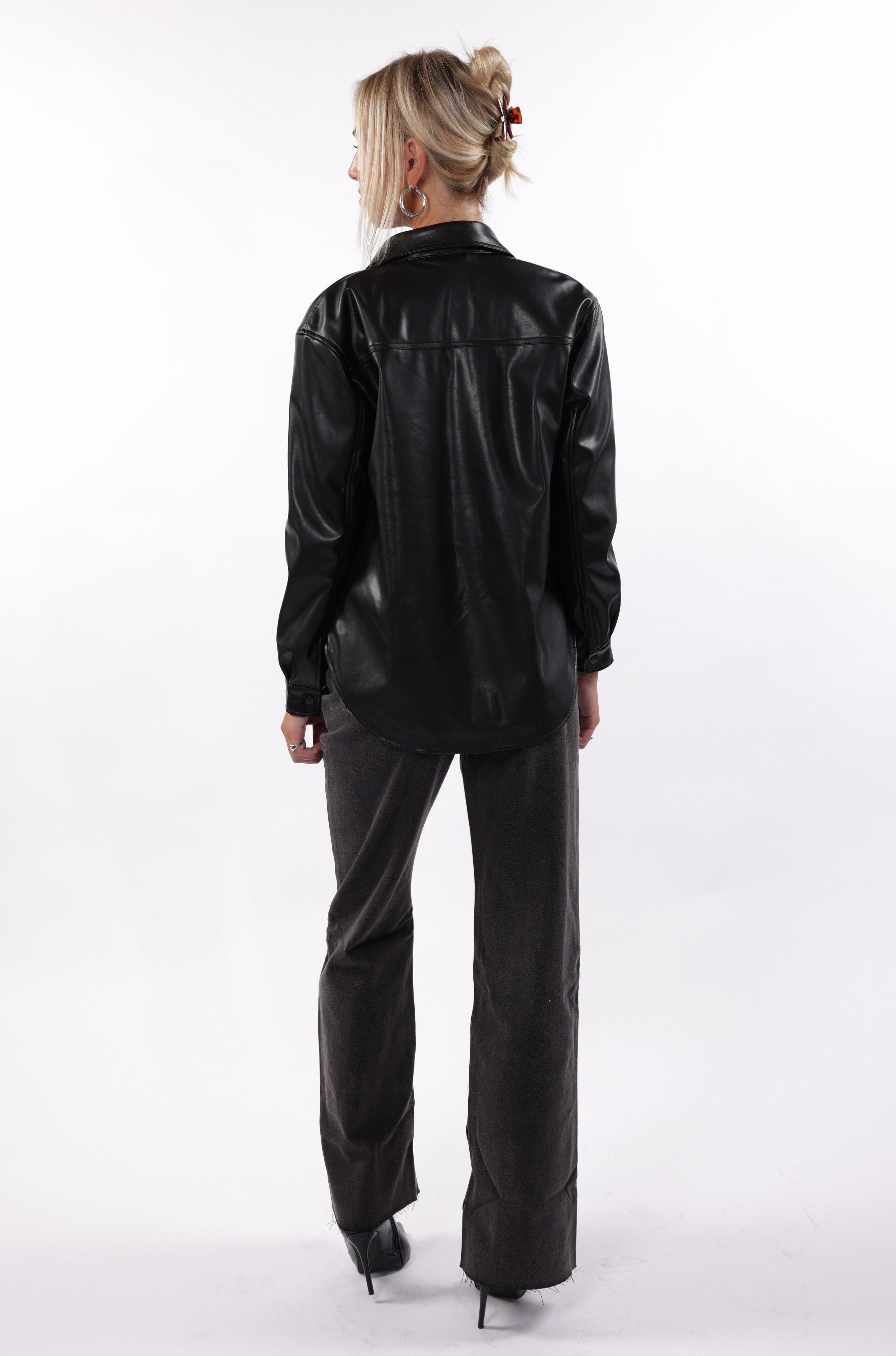 Melrose Faux Leather Oversized Shirt Black