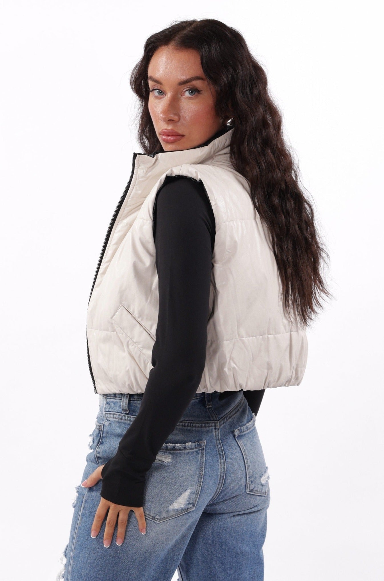 Women's Reversible Cropped Puffer Vest – Hey Samy