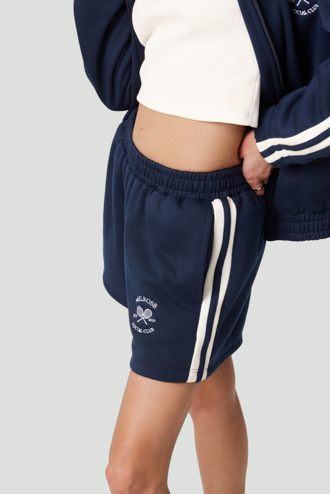 Melrose Social Club Fleece Track Shorts Navy Eco-Certified