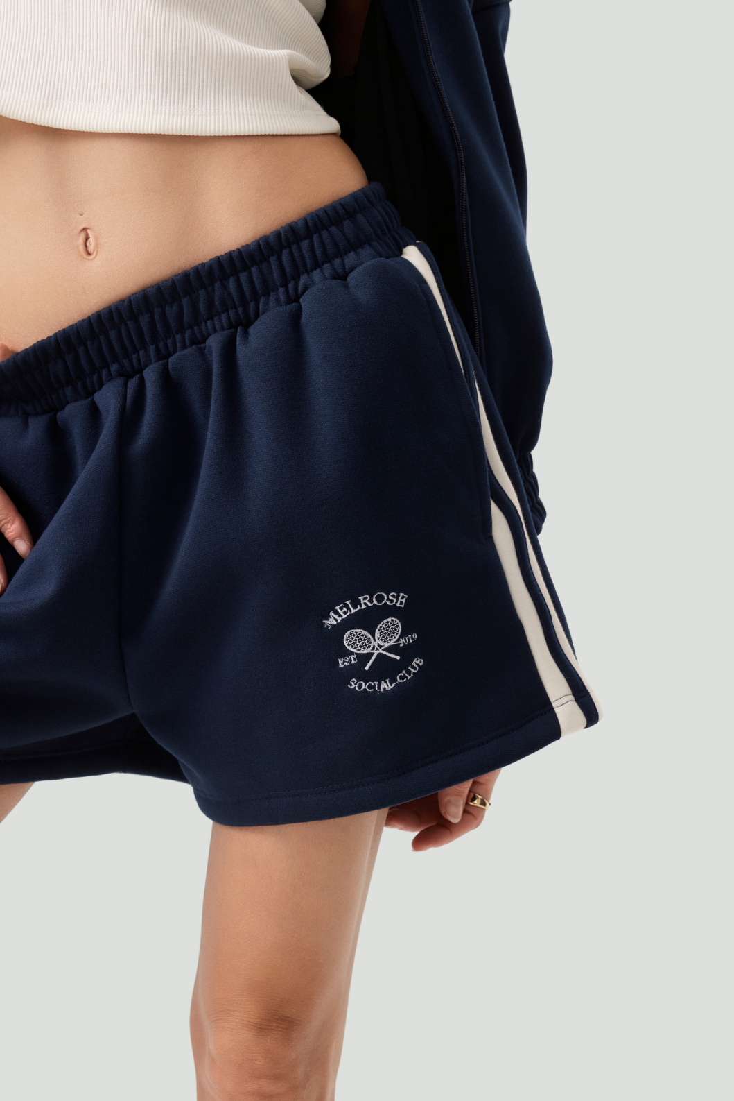 Melrose Social Club Fleece Track Shorts Navy Eco-Certified