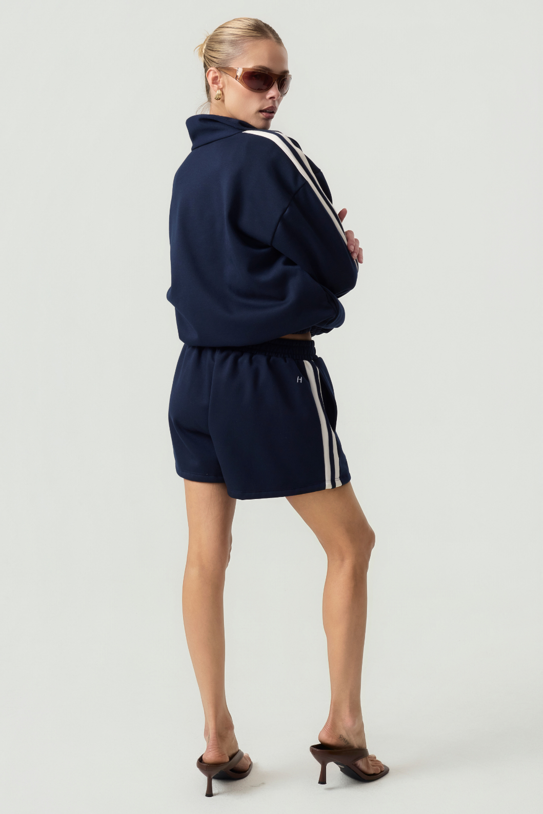 Melrose Social Club Fleece Track Shorts Navy Eco-Certified