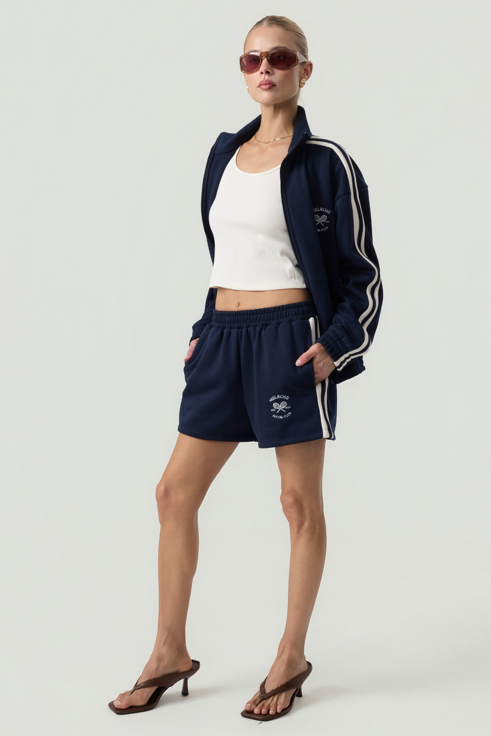 Melrose Social Club Fleece Track Shorts Navy Eco-Certified