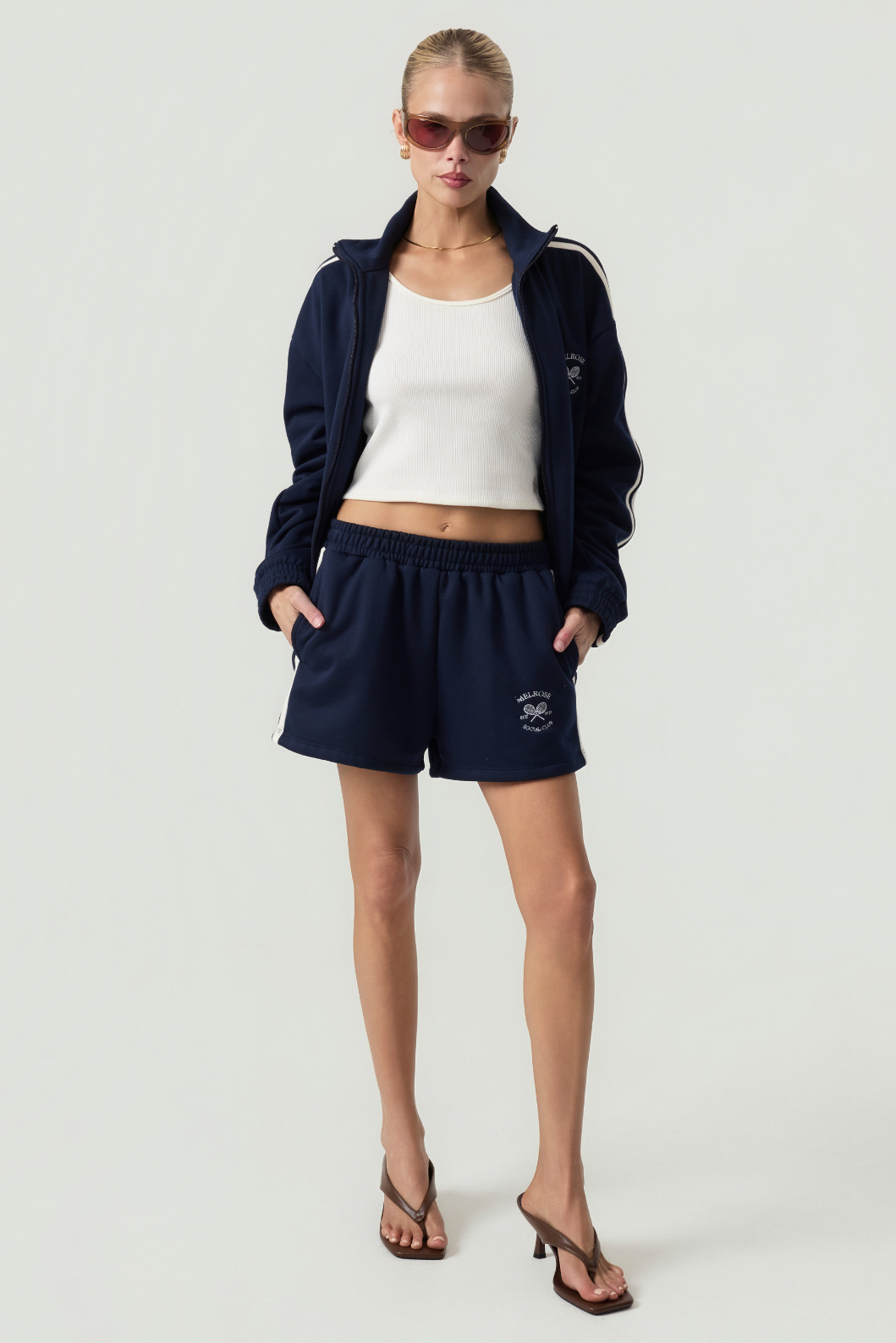 Melrose Social Club Fleece Track Shorts Navy Eco-Certified