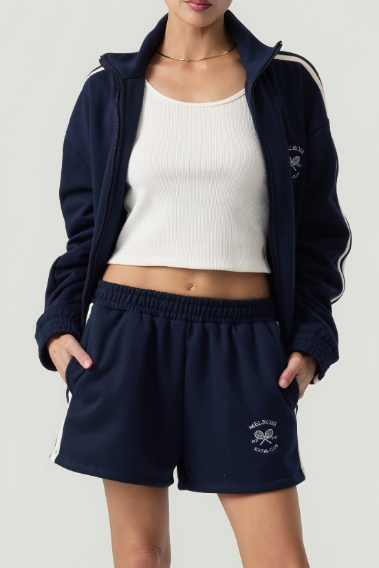 Melrose Social Club Fleece Track Shorts Navy Eco-Certified