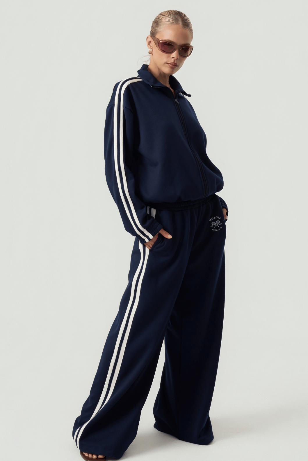 Melrose Social Club Fleece Track Pants Navy Eco-Certified