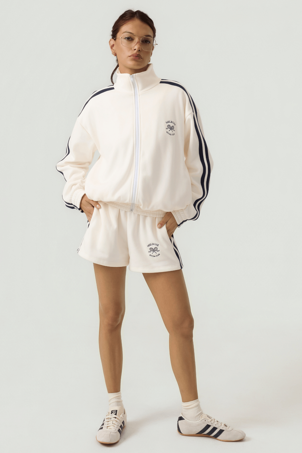 Melrose Social Club Fleece Track Jacket Ivory Eco-Certified