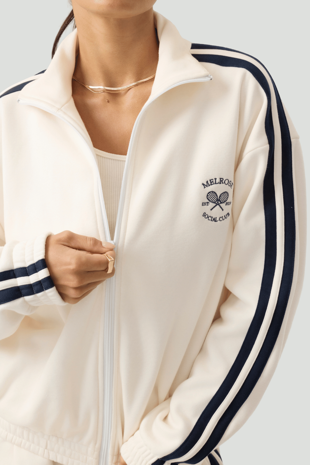 Melrose Social Club Fleece Track Jacket Ivory Eco-Certified