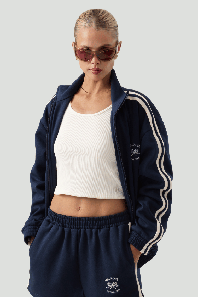 Melrose Social Club Fleece Track Jacket Navy Eco-Certified