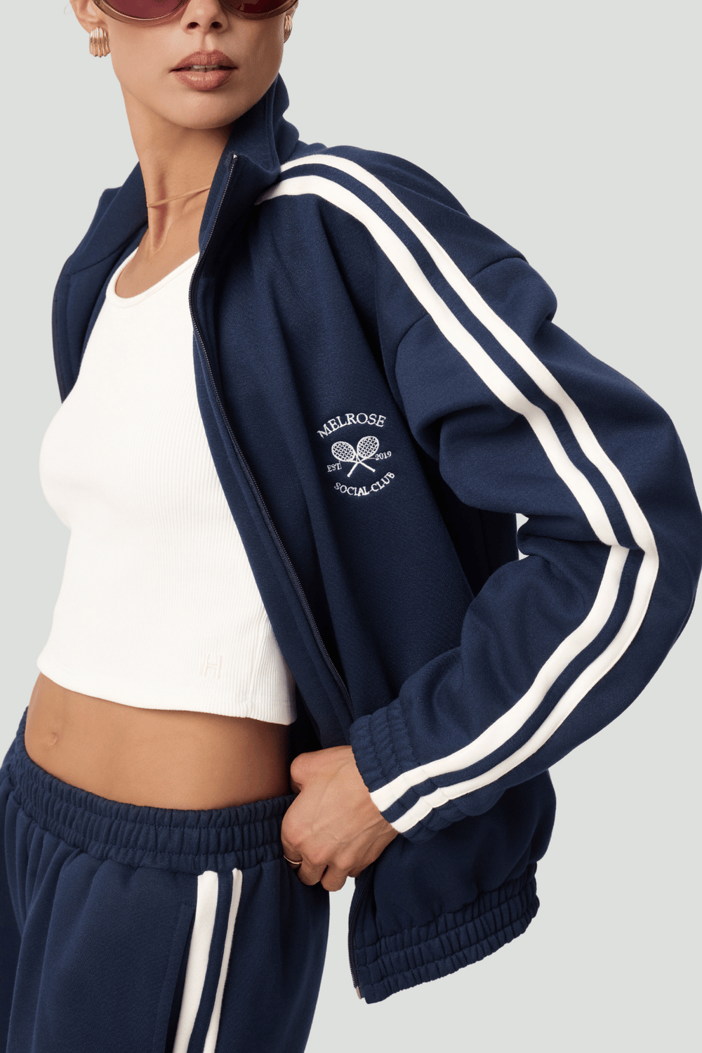 Melrose Social Club Fleece Track Jacket Navy Eco-Certified