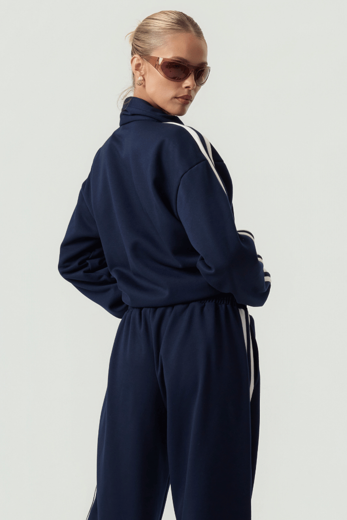 Melrose Social Club Fleece Track Jacket Navy Eco-Certified