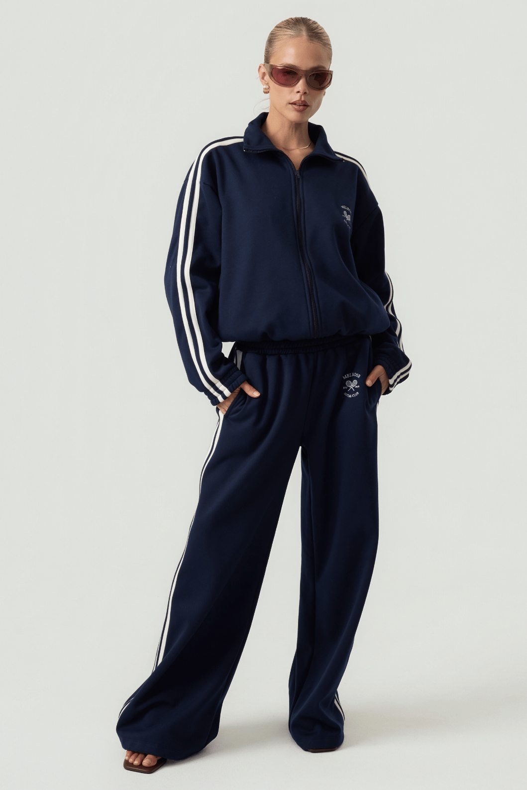 Melrose Social Club Fleece Track Jacket Navy Eco-Certified