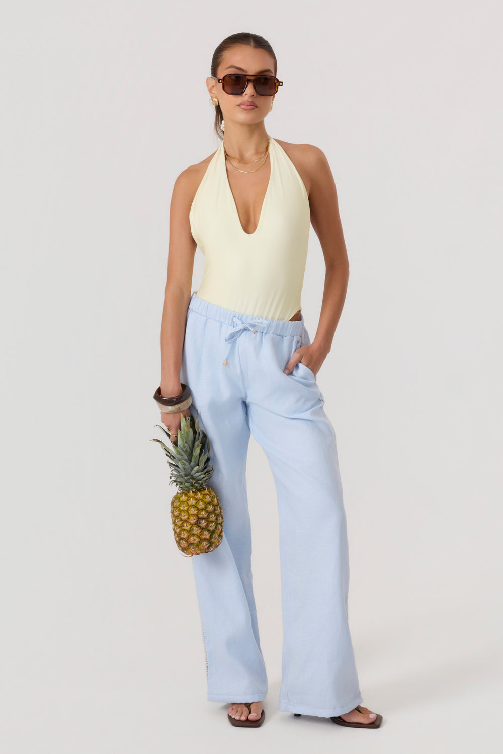Tulum Linen Pants Sky Blue - Eco-Certified
