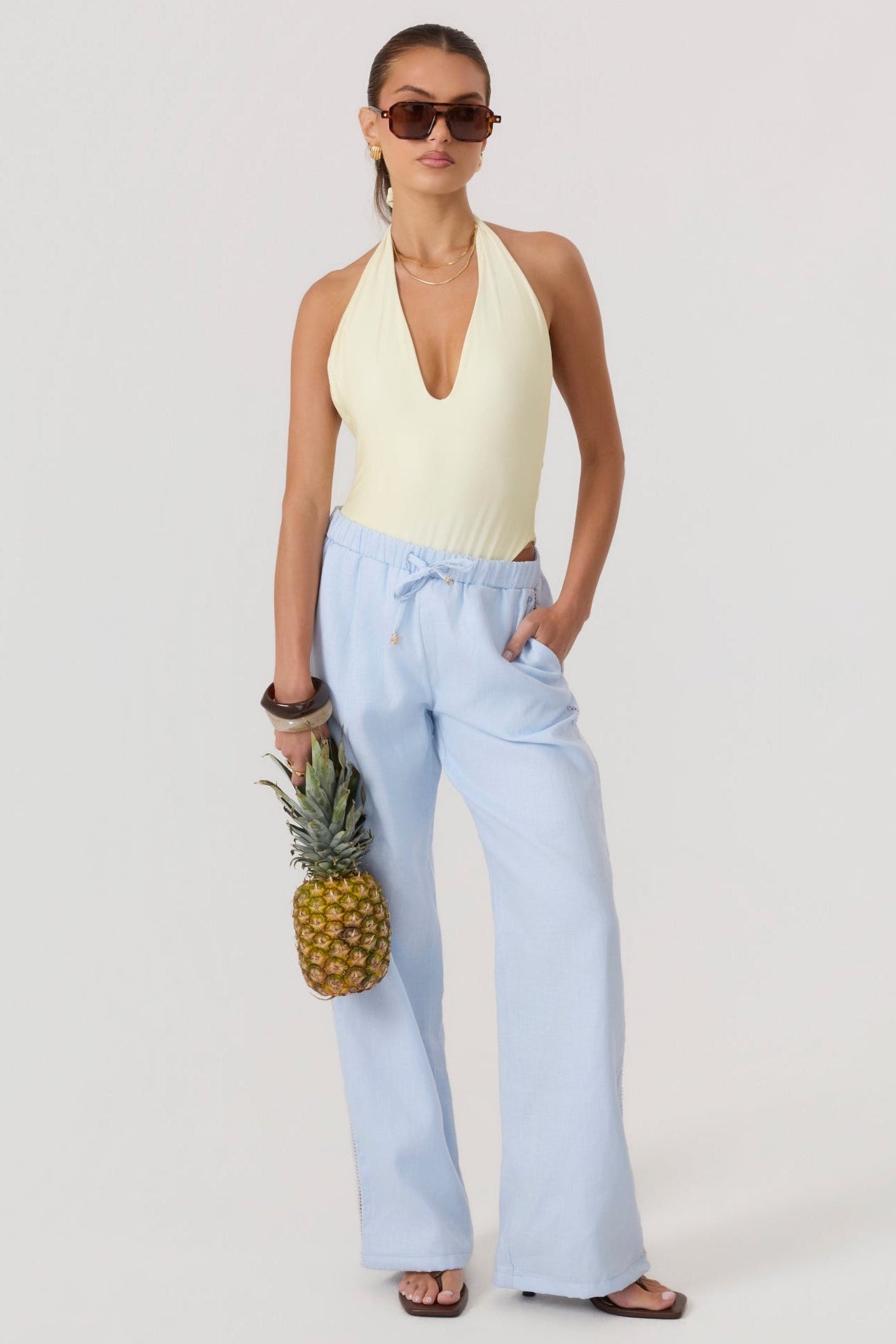 Tulum Linen Pants Sky Blue - Eco-Certified