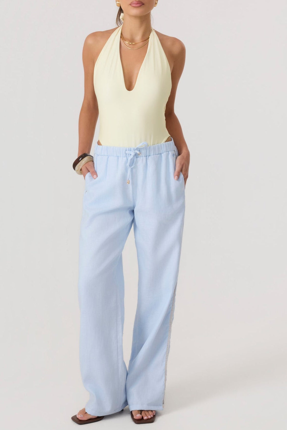 Tulum Linen Pants Sky Blue - Eco-Certified