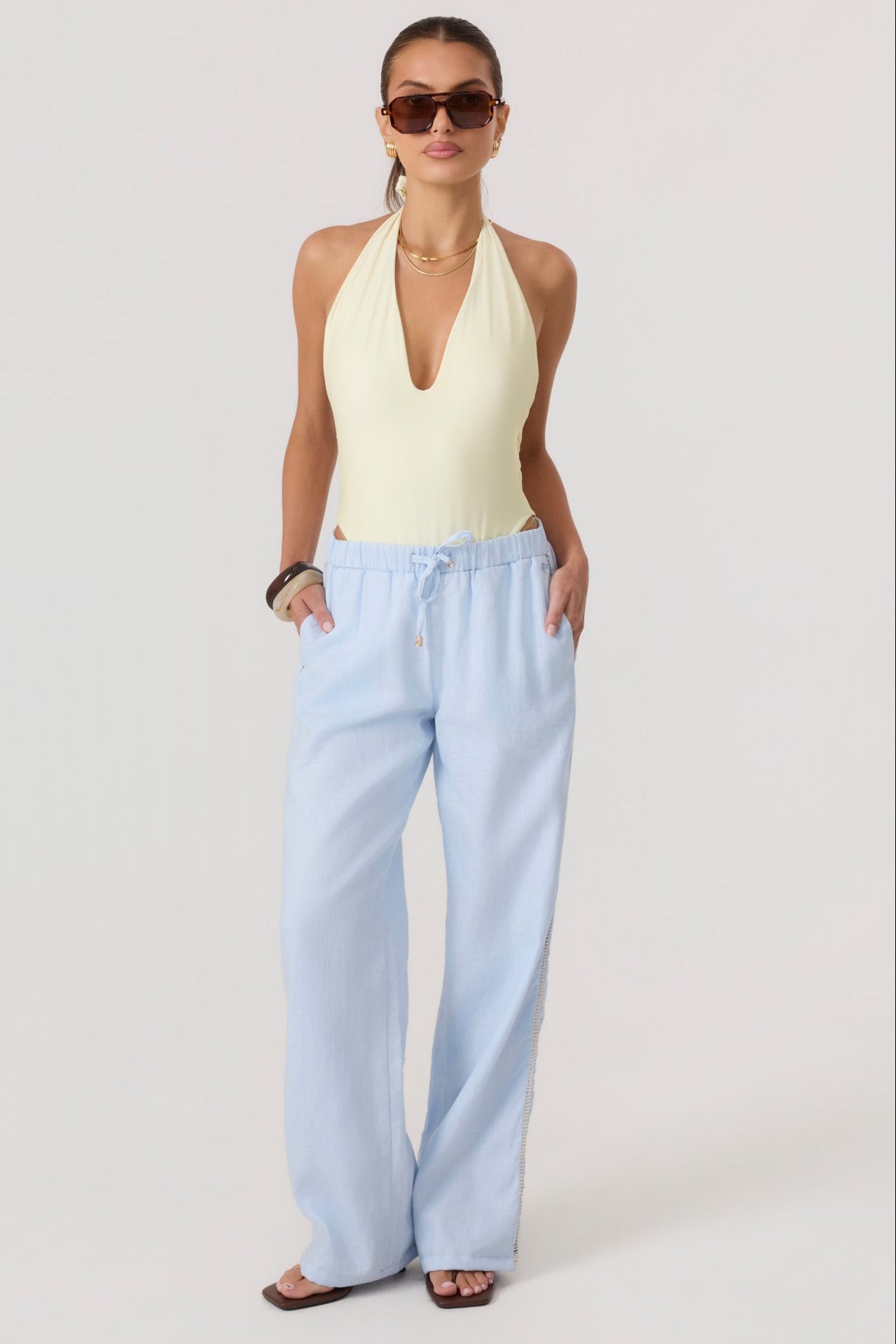 Tulum Linen Pants Sky Blue - Eco-Certified