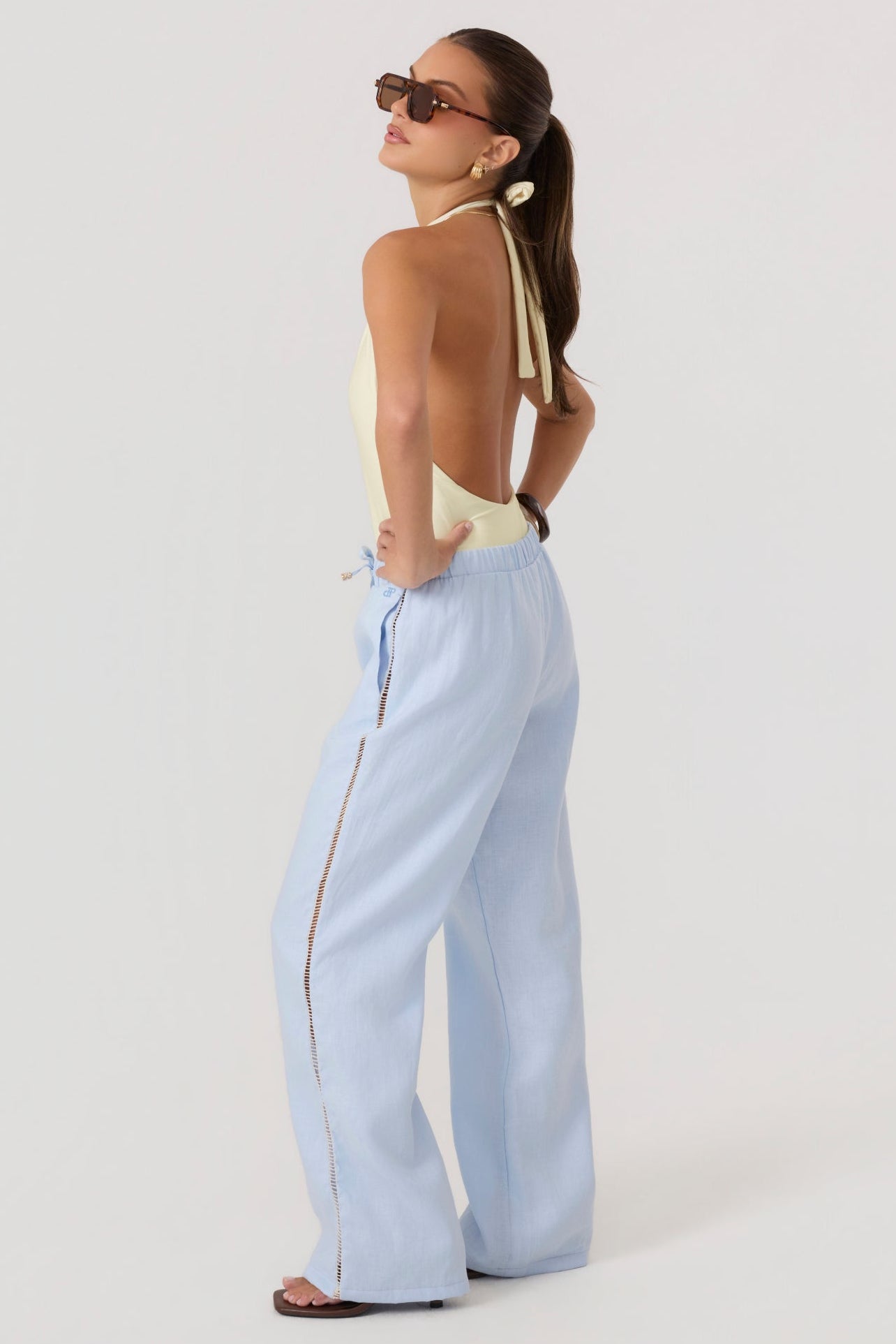 Tulum Linen Pants Sky Blue - Eco-Certified