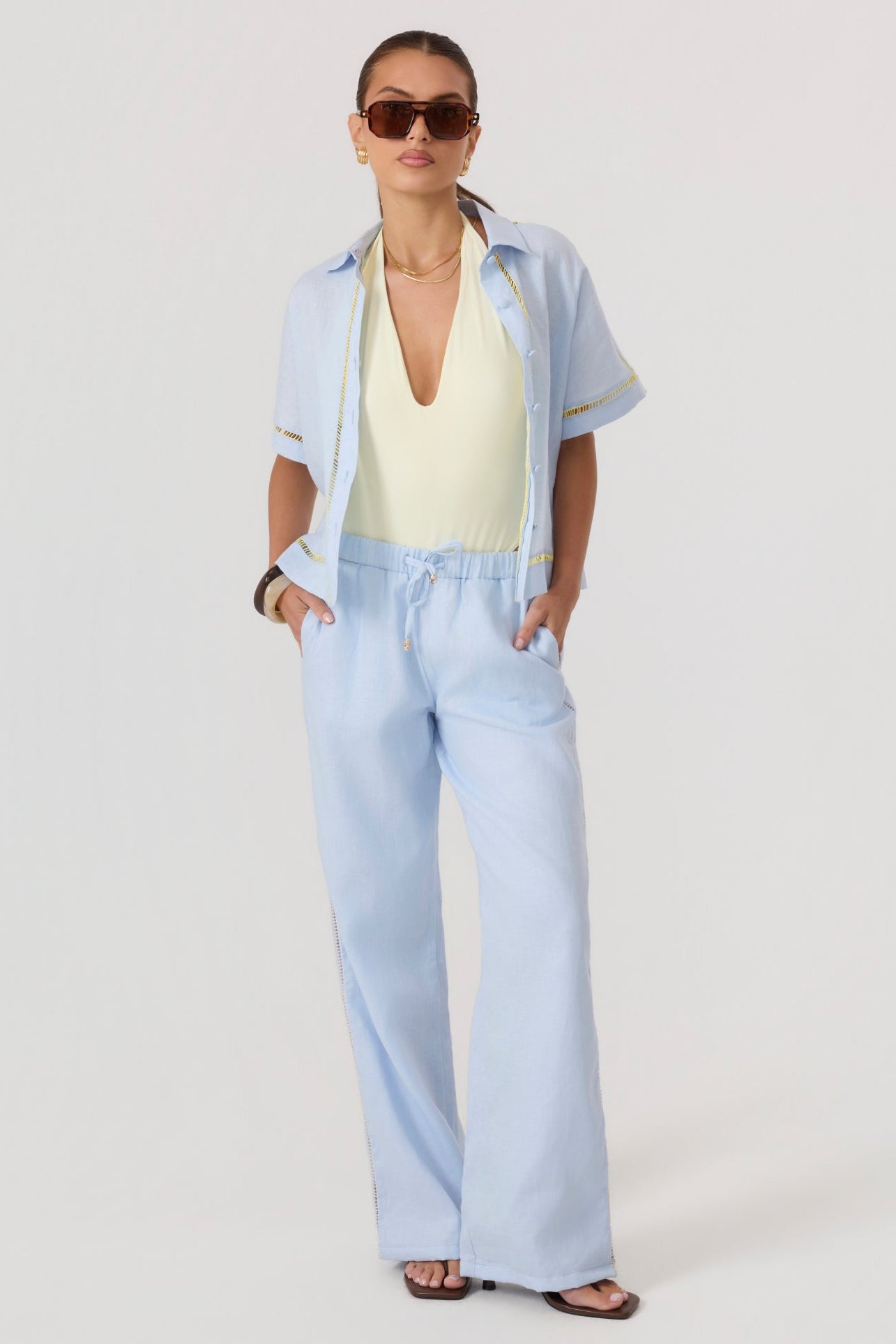 Tulum Linen Pants Sky Blue - Eco-Certified