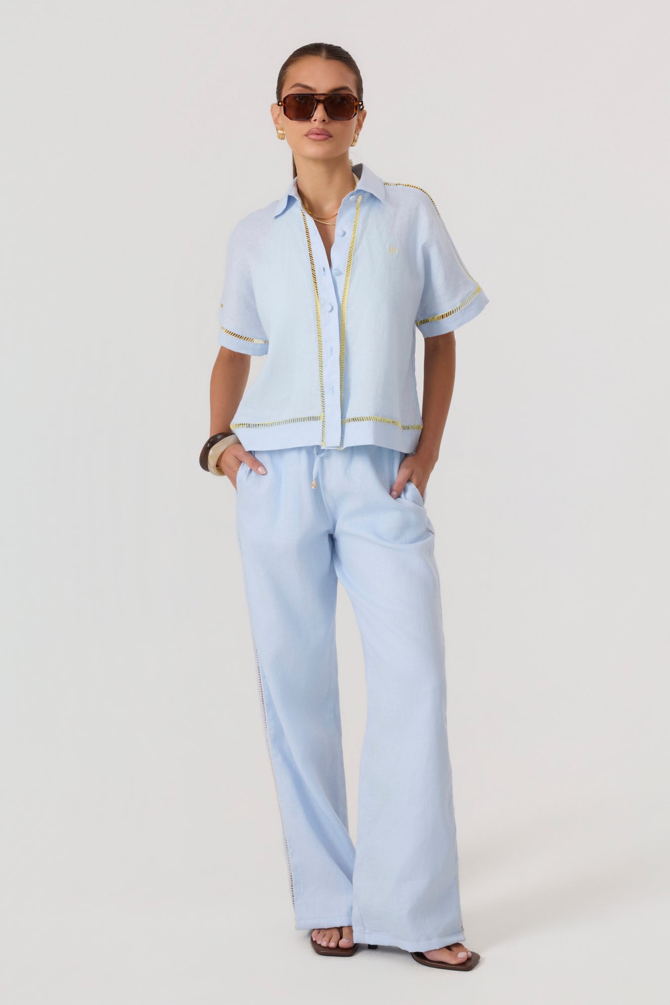 Tulum Linen Pants Sky Blue - Eco-Certified