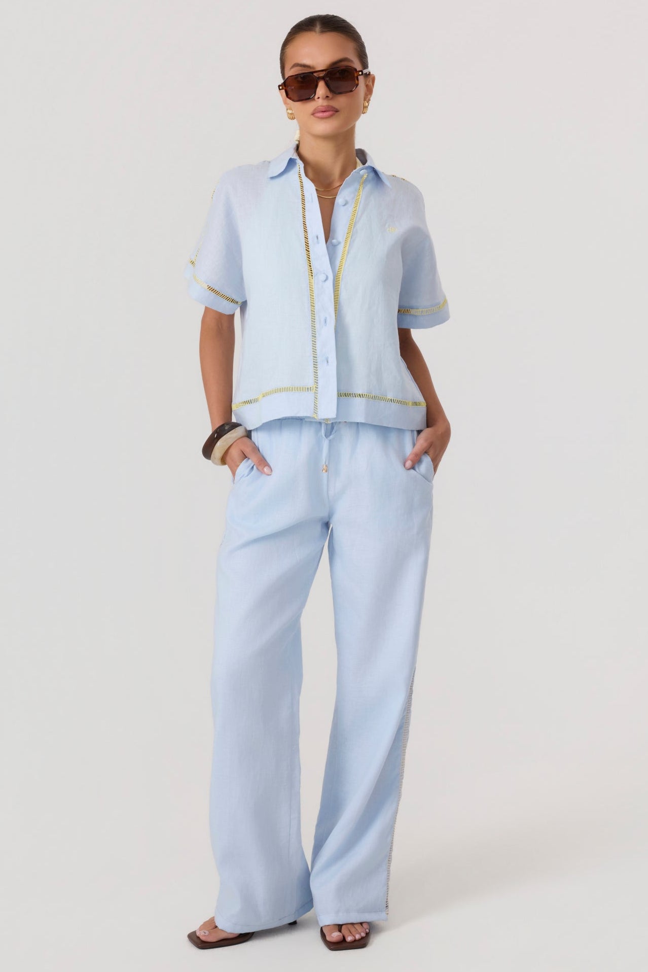 Tulum Linen Pants Sky Blue - Eco-Certified