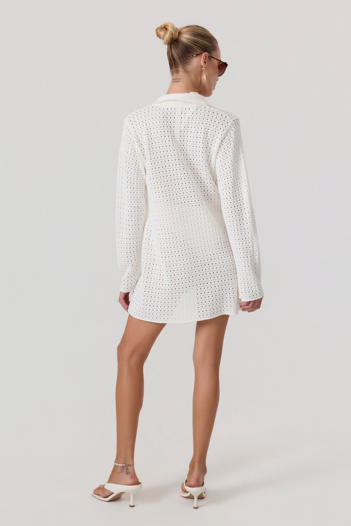 Monaco Long Sleeve Knit Mini Dress Ivory - Eco-Certified