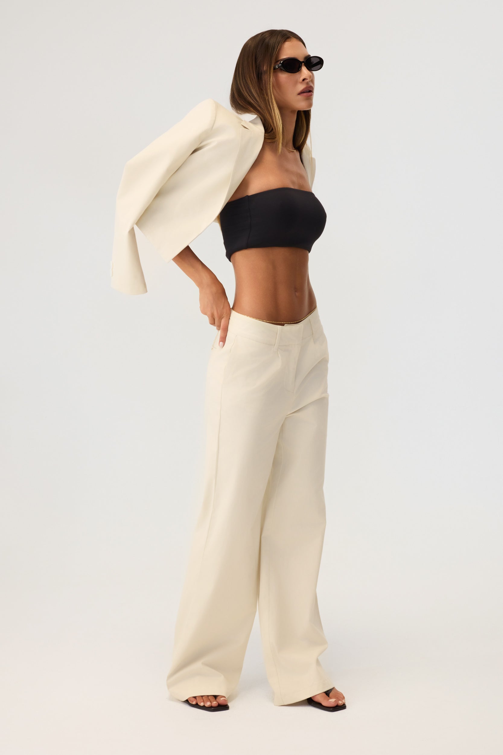 Milan Wide Leg Trousers Sand - Eco-Certified