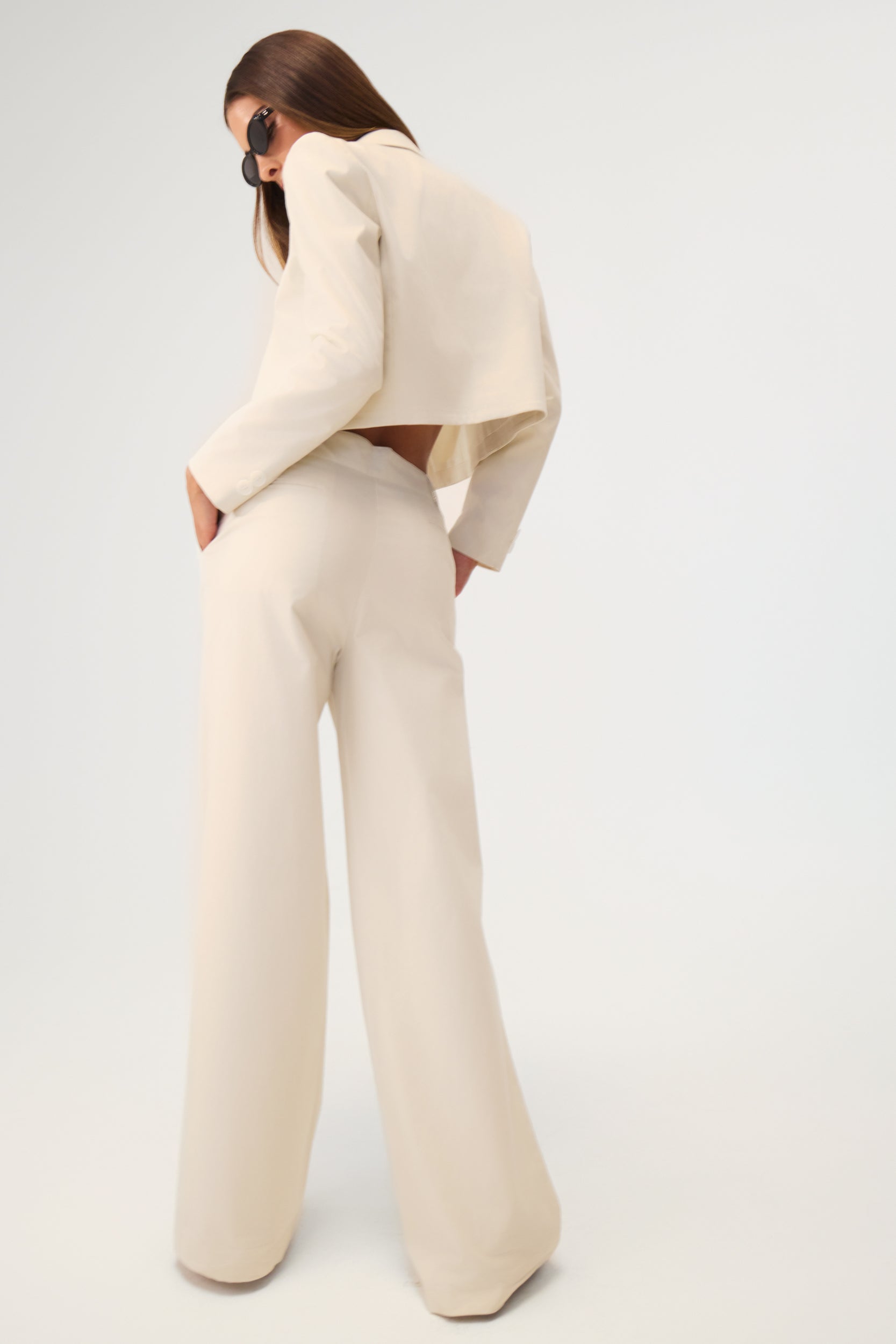 Milan Wide Leg Trousers Sand - Eco-Certified