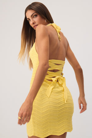 Isla Crochet Mini Dress Yellow- Eco-Certified
