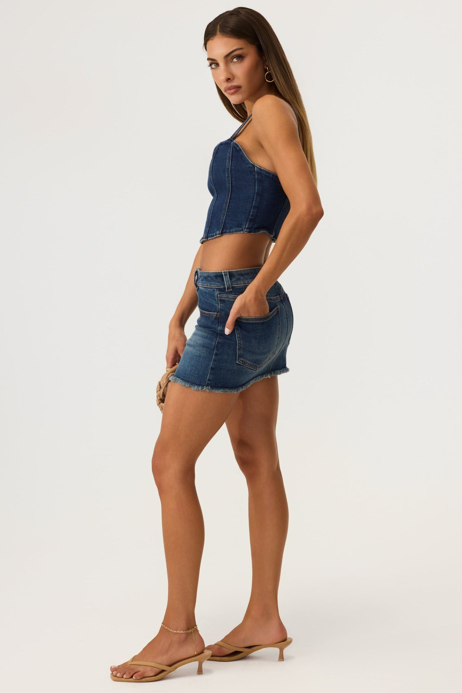 Zyla Denim Crop Top Dark Wash- Eco-Certified