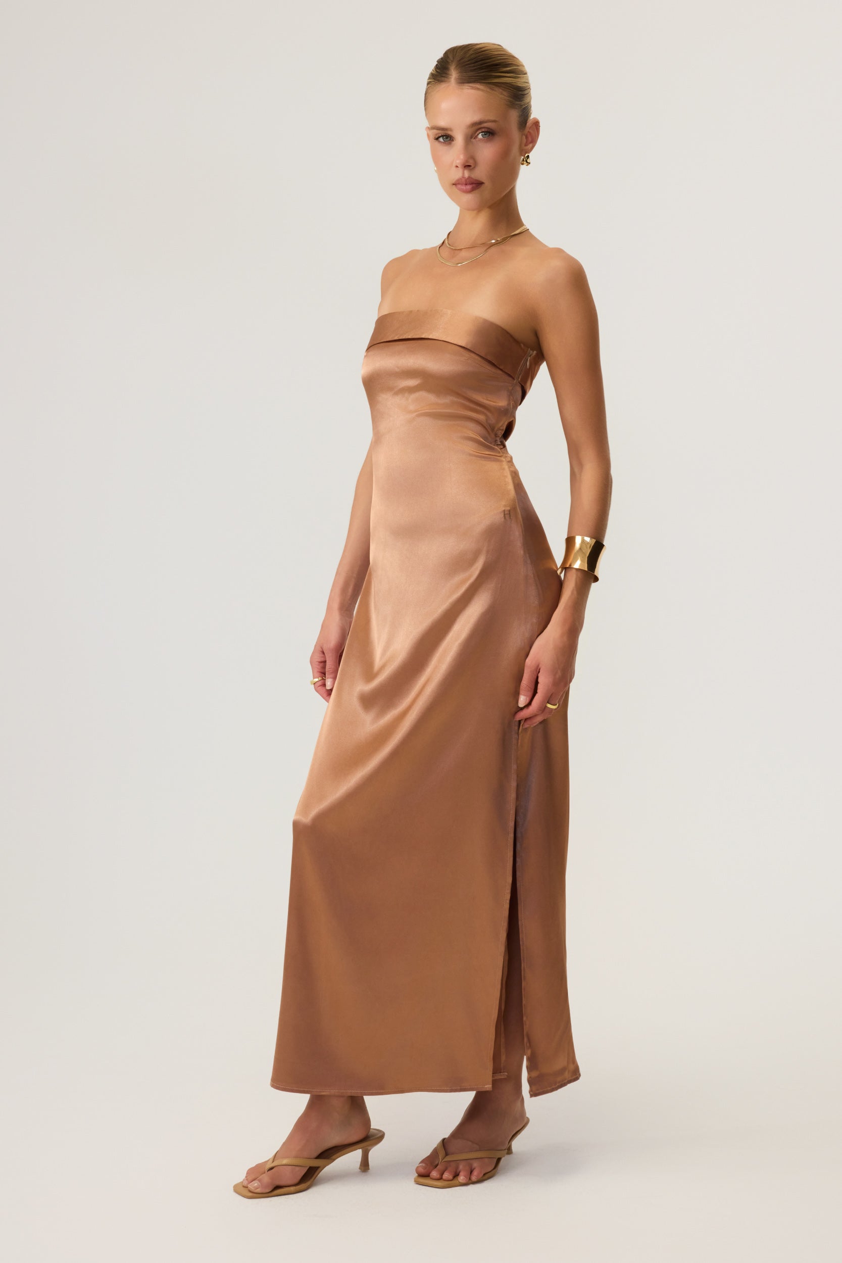 Avalon Satin Midi Dress Mocha - Eco-Certified