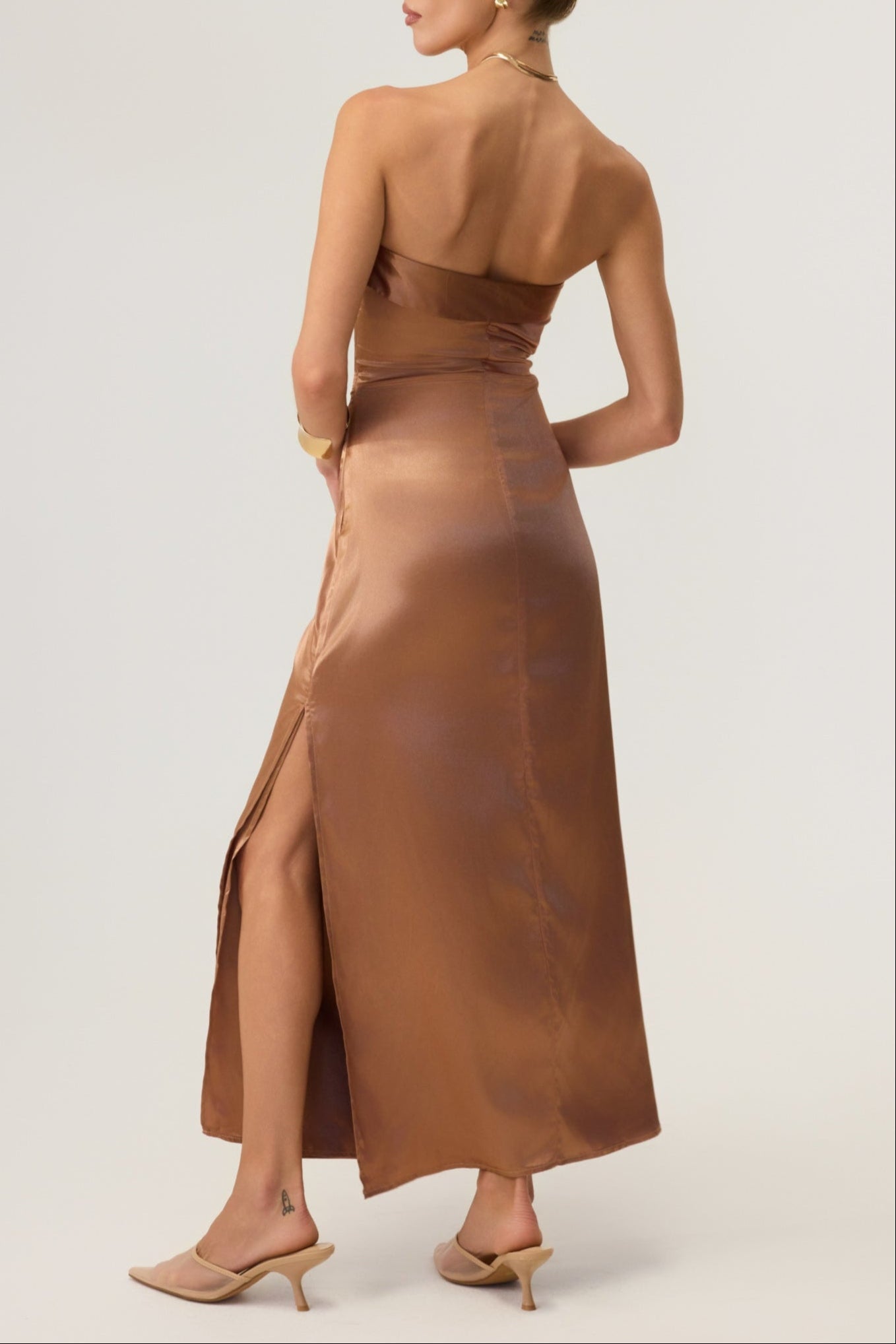 Avalon Satin Midi Dress Mocha - Eco-Certified
