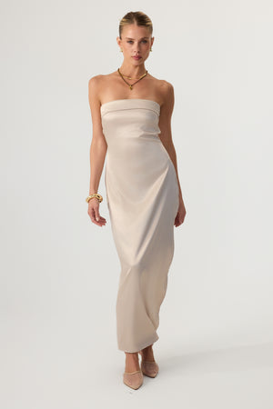 Avalon Satin Midi Dress Sand - Eco-Certified