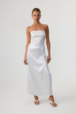 Avalon Satin Midi Dress White - Eco-Certified