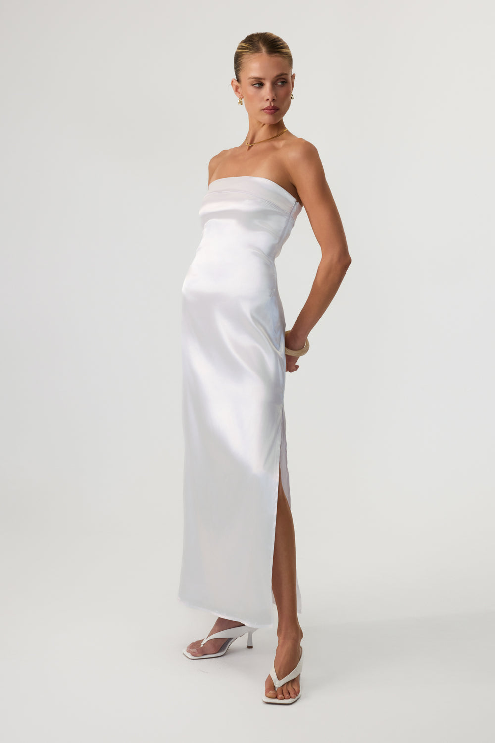 Avalon Satin Midi Dress White - Eco-Certified