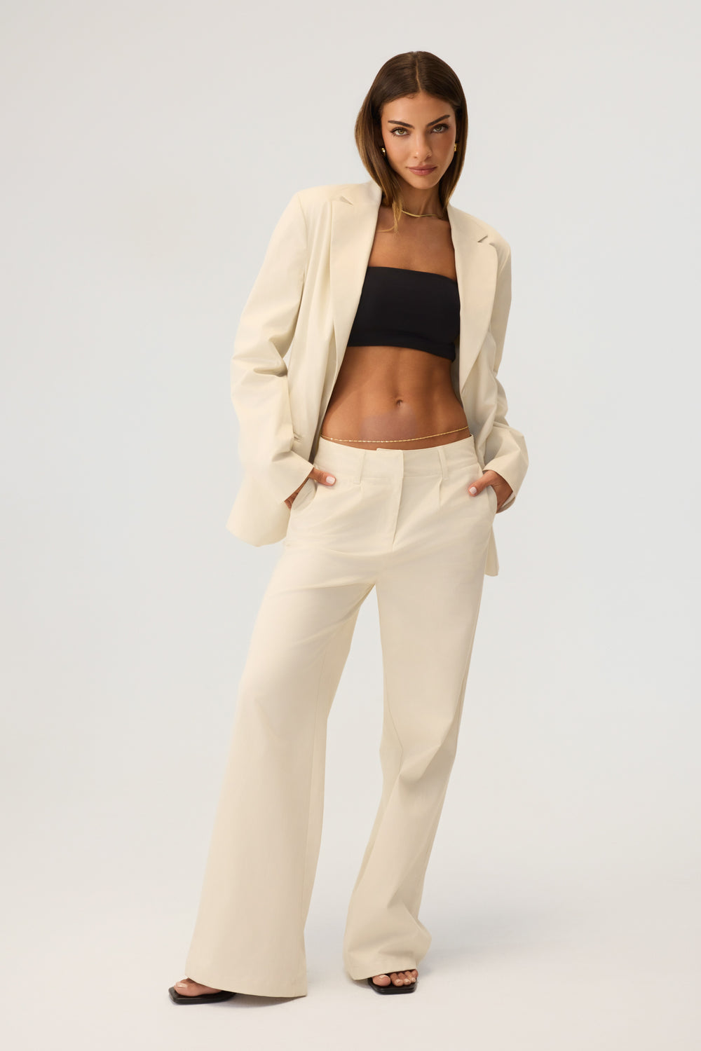 Milan Wide Leg Trousers Sand - Eco-Certified